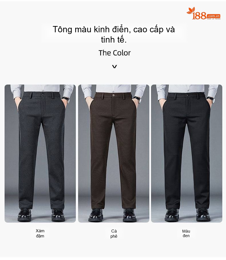Quần Âu Nam Mềm Mại Wool Co Giãn Dáng Ôm Vừa Màu Xám, Nâu, Đen chi tiết 2