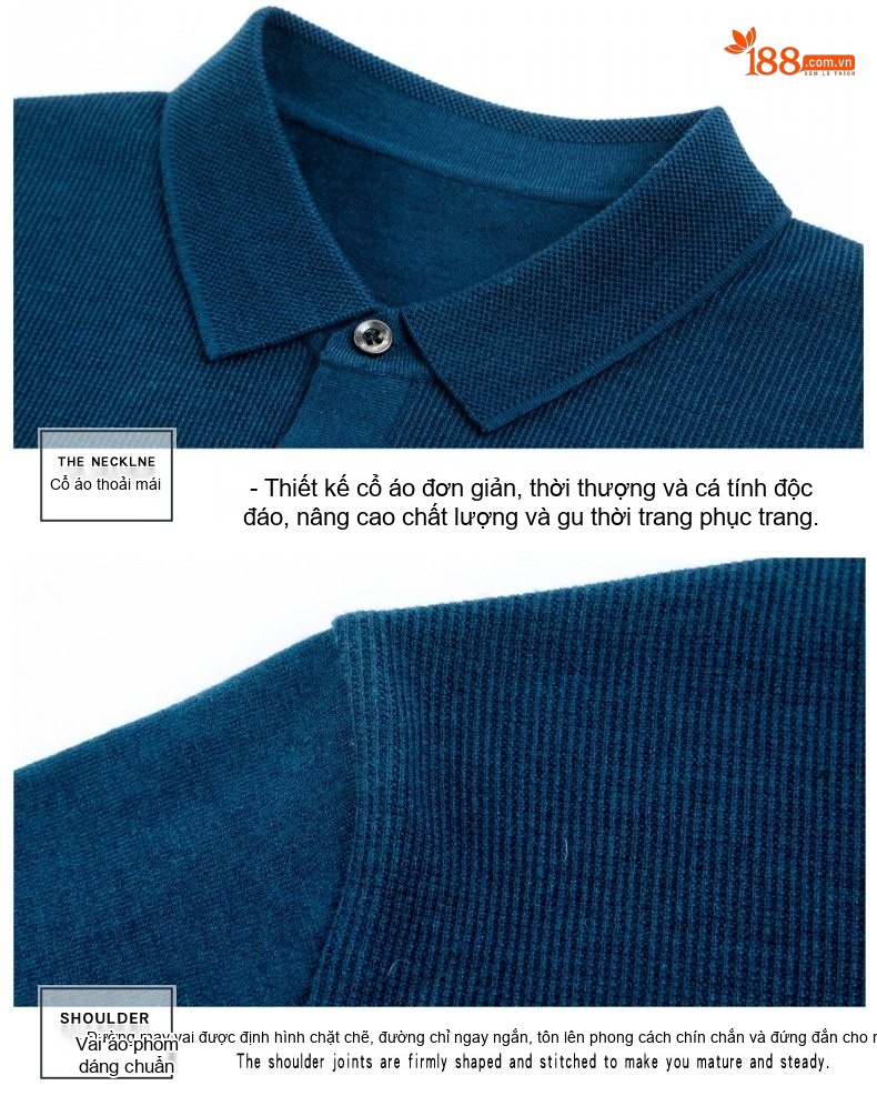 Áo Thun Polo Nam Dài Tay Dệt Kim Cashmere Phong Cách Doanh Nhân Màu Đỏ Rượu, Xám, Xanh Dương, Xanh Lá... chi tiết 25
