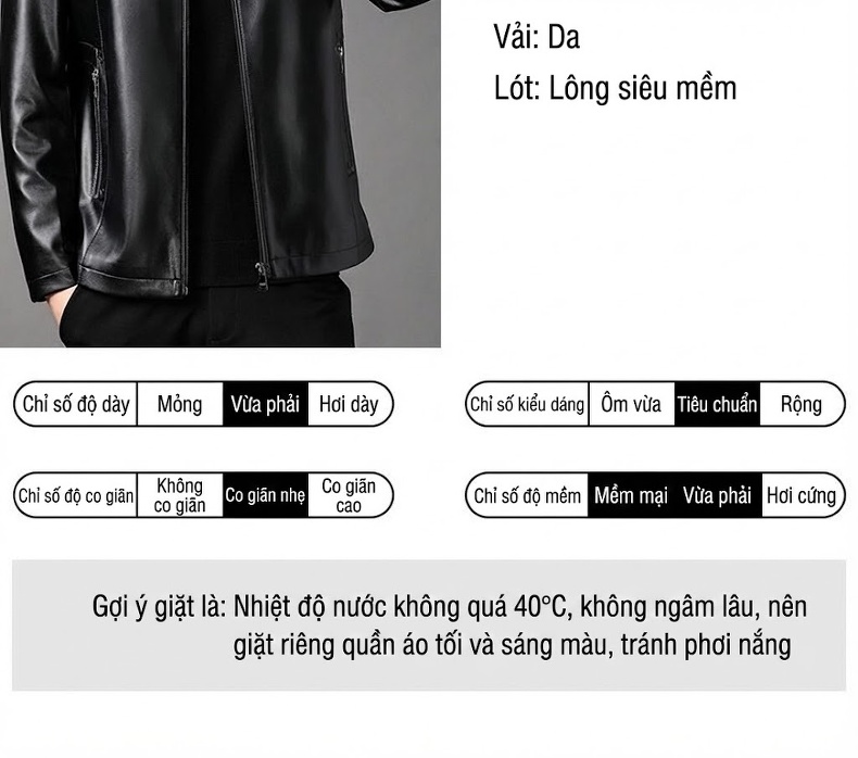 Áo Khoác Da Nam Dáng Ngắn Form Rộng Phong Cách Doanh Nhân Màu Đen chi tiết 4