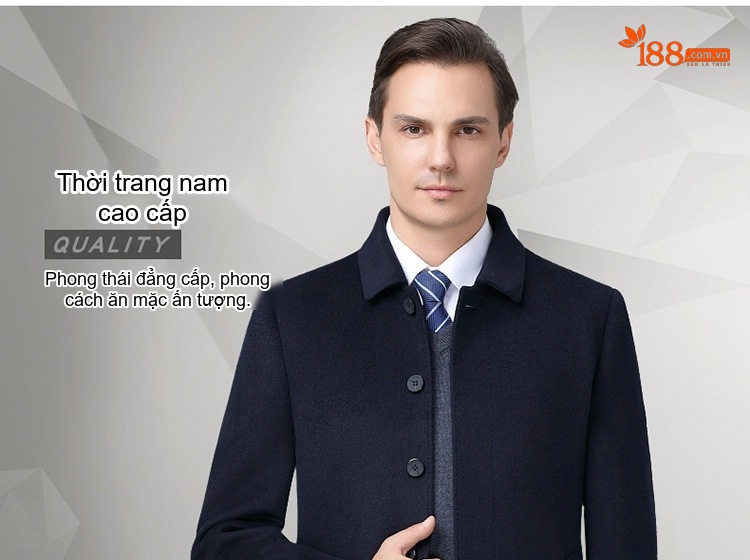 Áo Khoác Dạ Nam Lông Cừu Cao Cấp Dáng Vừa Vặn Màu Đen chi tiết 1