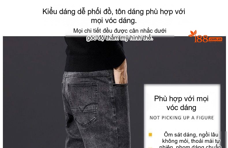 Quần Jean Nam Ống Đứng Rộng Dáng Suông Phong Cách Lịch Lãm Màu Xám Khói chi tiết 3