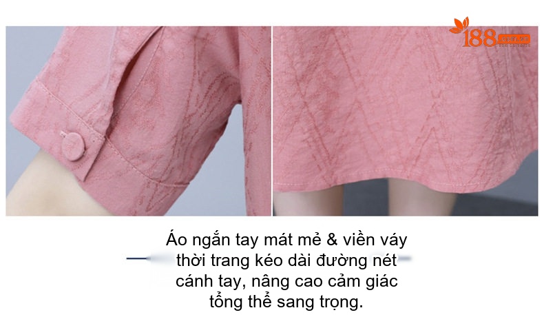 Váy Midi Nữ Cotton Linen Thiết Kế dáng chữ A Che Bụng, Eo Thon Gọn Màu Hồng, Xanh Dương chi tiết 7
