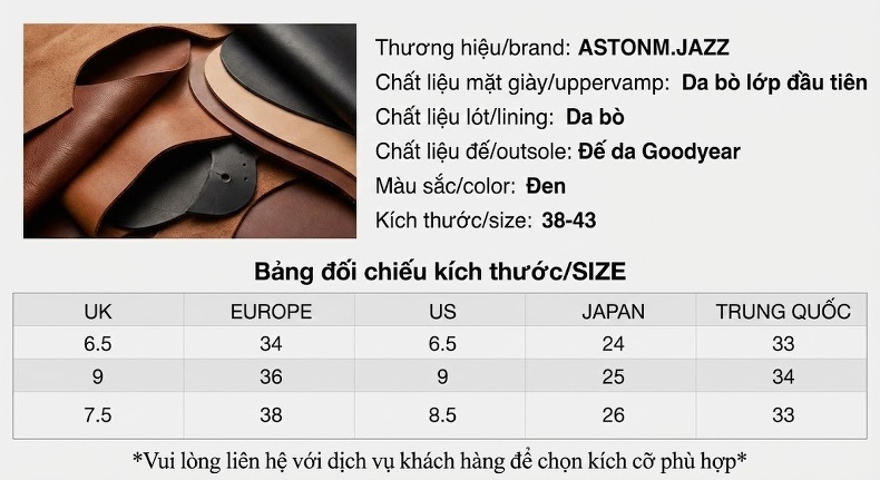Boot Nam Da Thật Goodyear Cổ Cao Chiều Cao Đế Khoảng 3cm Màu Đen chi tiết 5