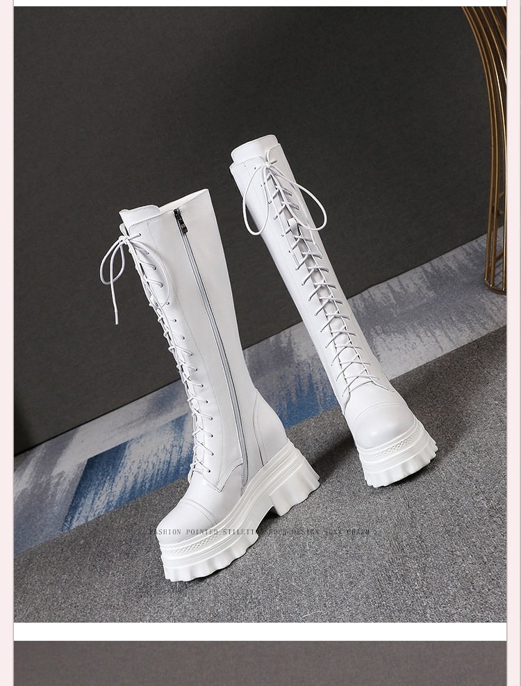 Boot Nữ Cổ Cao Đế Bánh Mì 10cm Phong Cách Anh Quốc Màu Đen, Trắng chi tiết 13