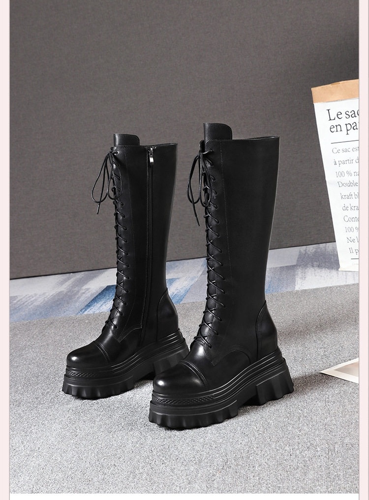Boot Nữ Cổ Cao Đế Bánh Mì 10cm Phong Cách Anh Quốc Màu Đen, Trắng chi tiết 14