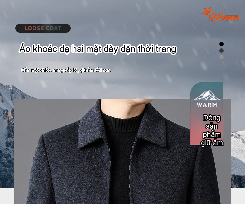 Áo Khoác Dạ Nam Trung Niên Lót Lông Vũ Có Thể Tháo Rời Màu Đen chi tiết 1