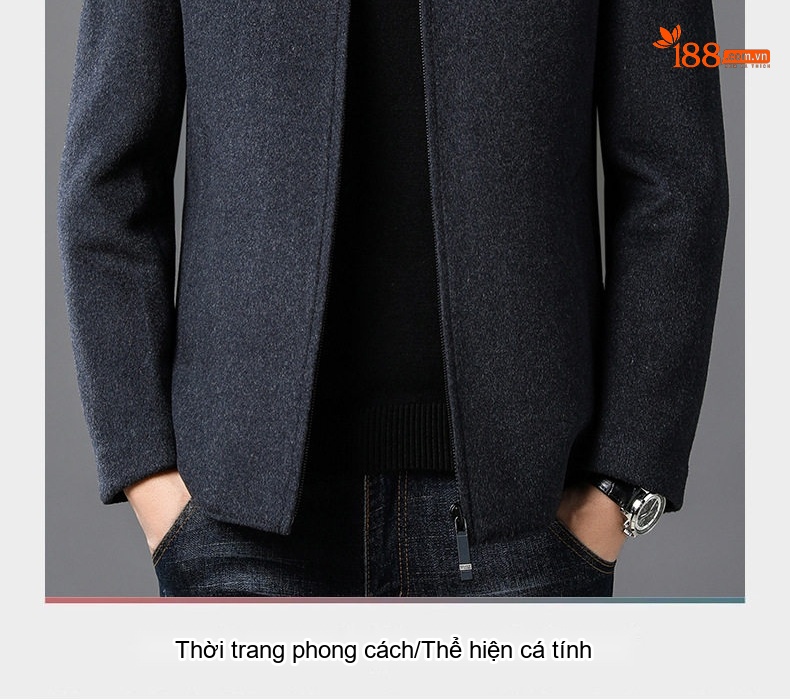 Áo Khoác Dạ Nam Trung Niên Lót Lông Vũ Có Thể Tháo Rời Màu Đen chi tiết 2