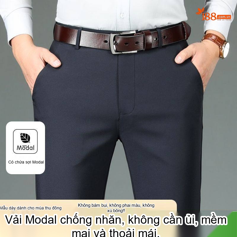 Quần Tây Nam Modal Dáng Suông Thoải Mái Màu Đen, Xám