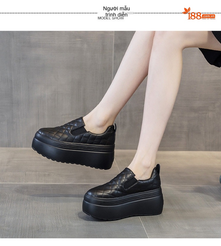 Giày Lười Nữ Da Bóng Chiều Cao Đế 8cm Màu Đen, Trắng chi tiết 11