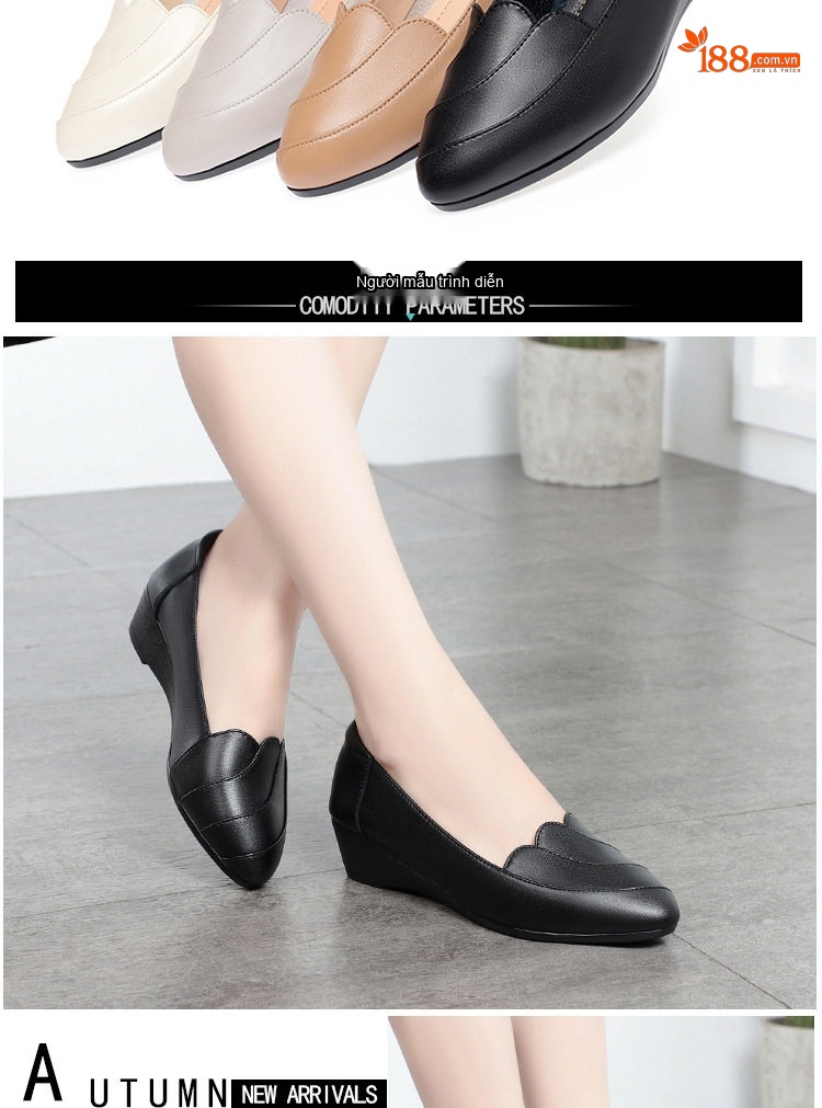 Giày Búp Bê Nữ Da Thật Đế Xuồng Chiều Cao Đế Khoảng 3cm Mũi Tròn Màu Đen, Nâu, Trắng chi tiết 7