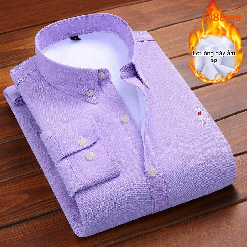 Áo Sơ Mi Nam Dài Tay Cotton Oxford Lót Lông Dày Dặn Thêu Hình Màu Xanh Dương, Xanh Navy, Tím, Đỏ...