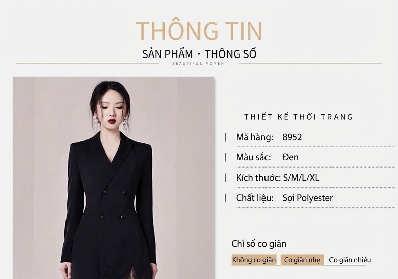 Váy Blazer Nữ Dáng Dài Tay Dài Phối Ren Màu Đen chi tiết 1