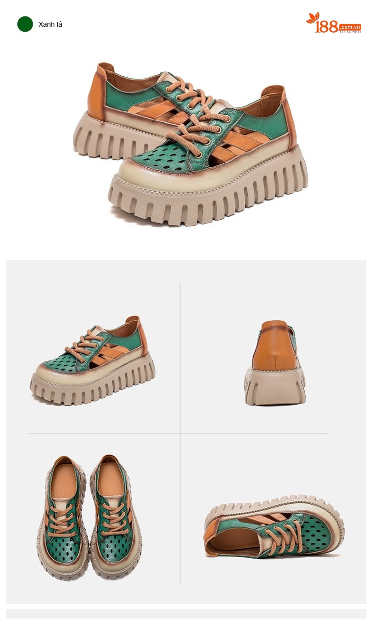 Dép Sandal Nữ Da Bò Quai Dây Đế Bánh Mì Đế Cao 4cm - 5cm Màu Vàng, Xanh, Nâu chi tiết 14