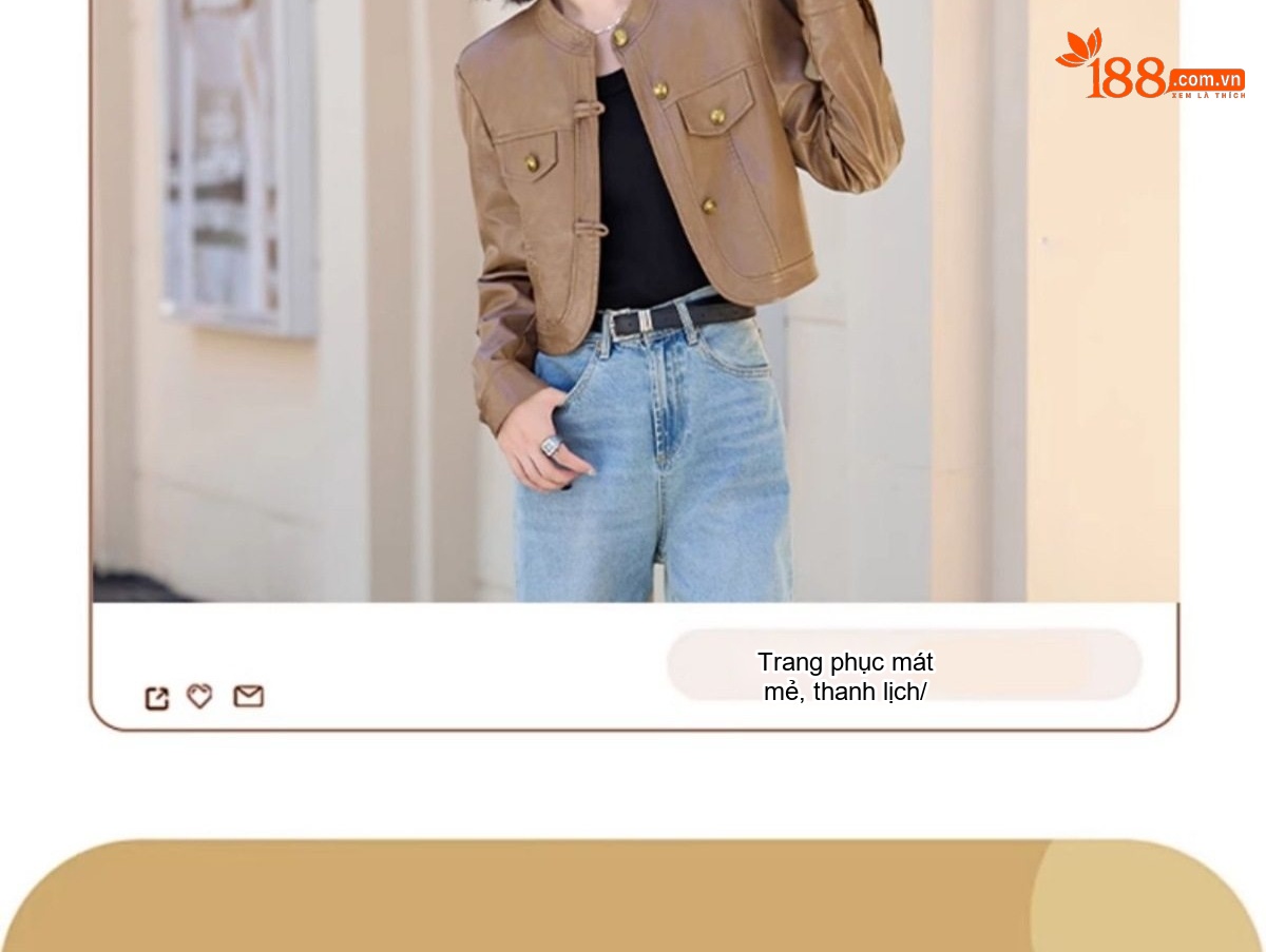 Áo Khoác Da Ngắn Tay Dài Cổ Trụ Khuy Cài Phong Cách Trung Hoa Màu Nâu, Đen chi tiết 15