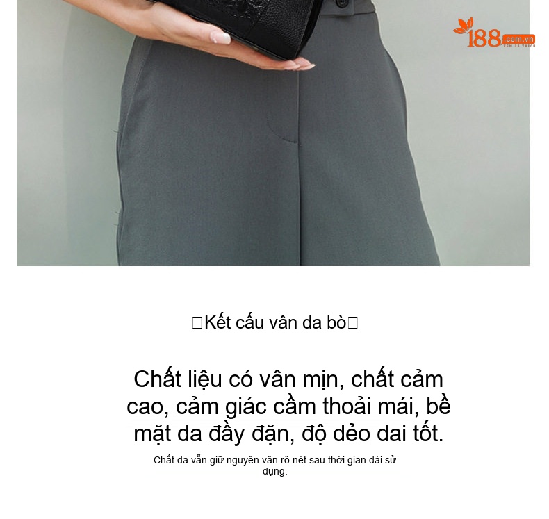 Túi Xách Nữ Da Bò Vân Cá Sấu Thời Trang Công Sở Đeo Vai, Xách Tay Màu Đen chi tiết 2