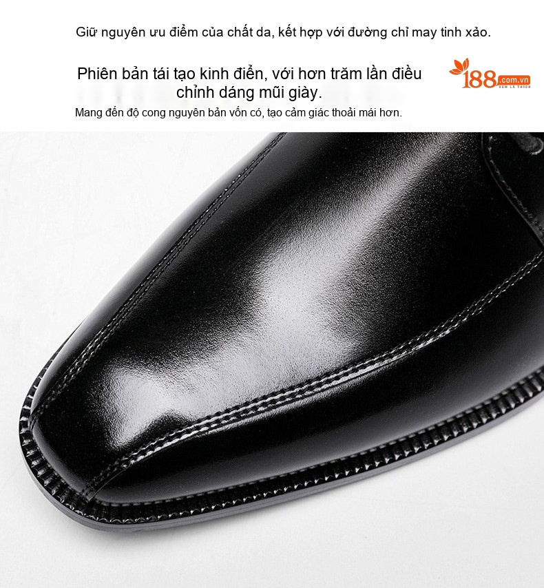 Giày Tây Buộc Dây Nam Da Thật Phong Cách Anh Quốc Chiều Cao Đế Khoảng 3cm Màu Đen chi tiết 8