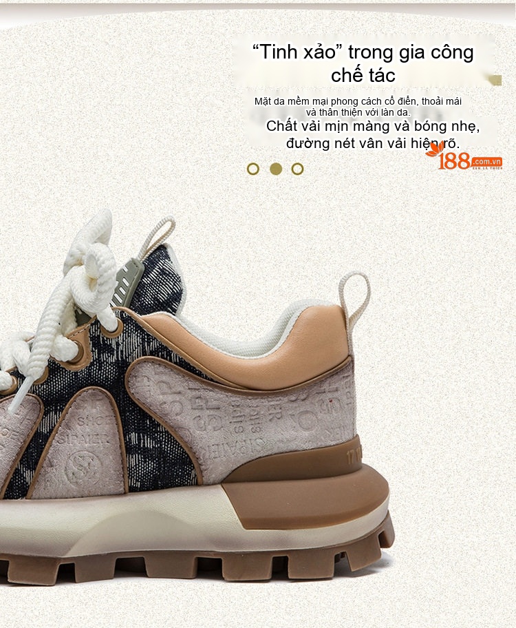 Giày Sneaker Nữ Dây Buộc Đế Dày Phong Cách Retro Chiều Cao Đế Khoảng 5cm Màu Nâu, Đen chi tiết 3