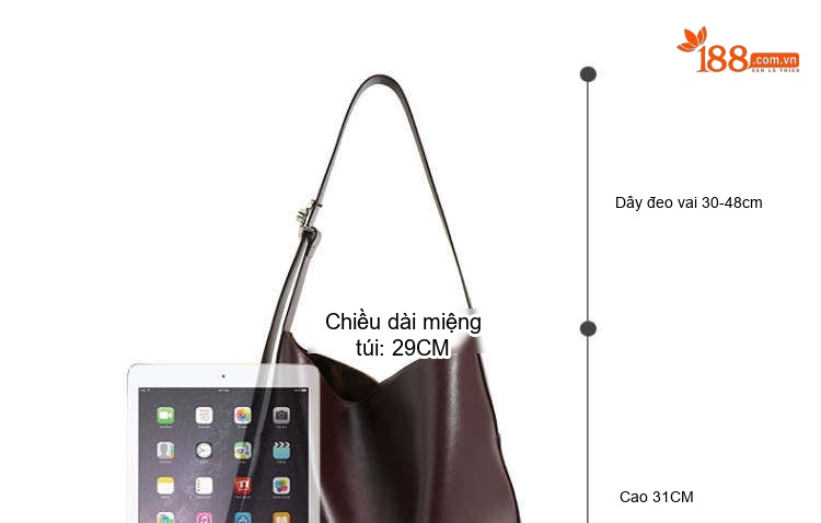 Túi Tote Da Bò Lớn Đeo Vai Đeo Chéo Phong Cách Thu Đông Màu Nâu Đỏ chi tiết 8