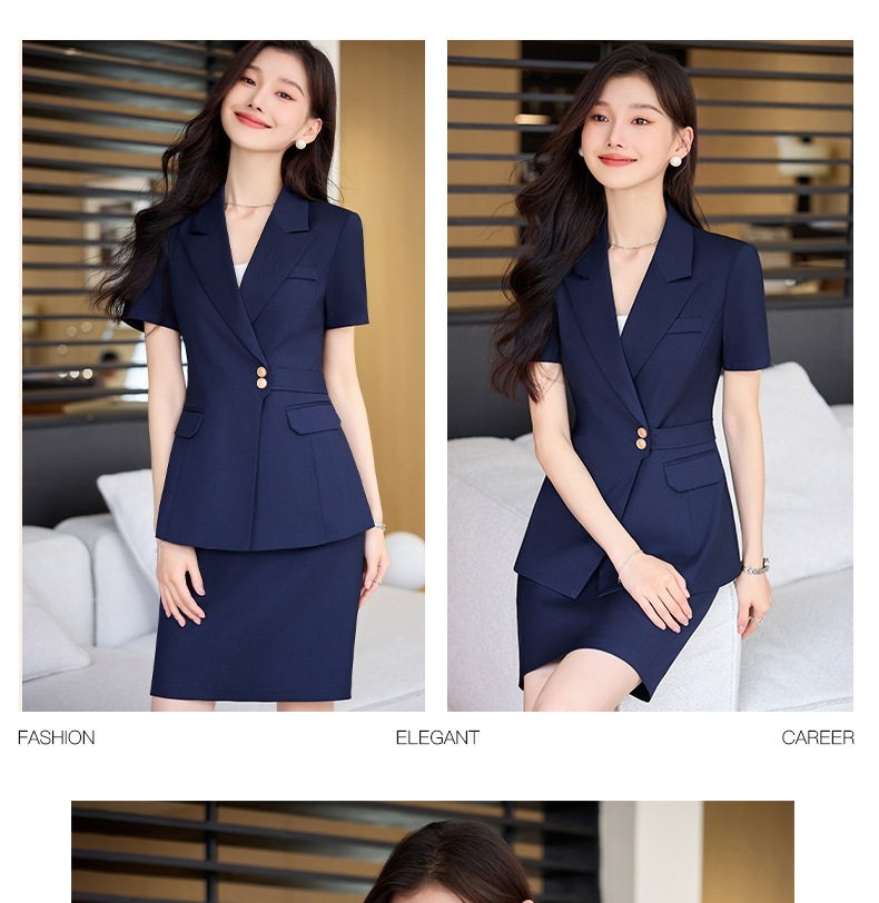 Bộ Vest Công Sở Nữ Tay Ngắn Áo Blazer Quần/Chân Váy Màu Xám, Đen, Xanh Dương chi tiết 22