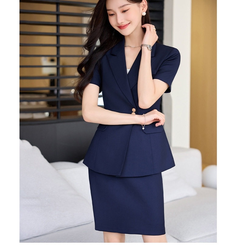Bộ Vest Công Sở Nữ Tay Ngắn Áo Blazer Quần/Chân Váy Màu Xám, Đen, Xanh Dương chi tiết 23