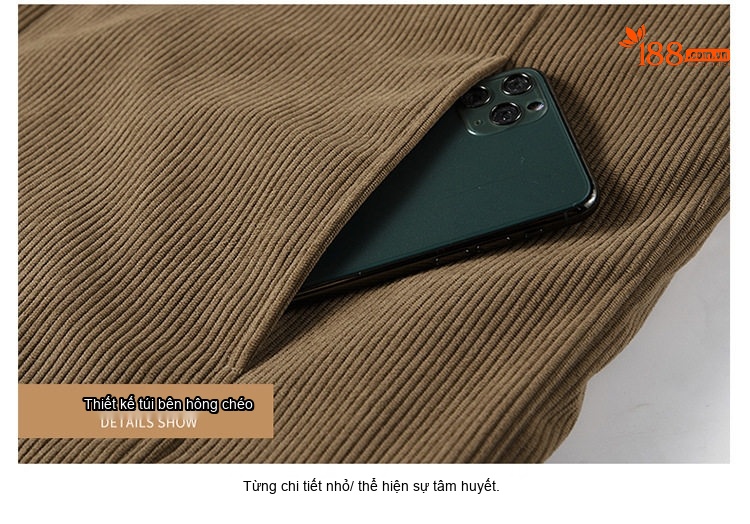 Áo Khoác Bông Nam Dáng Rộng Cổ Bẻ Lót Lông Cừu Non Vải Cotton Gân Màu Đen, Xanh Rêu, Nâu chi tiết 30