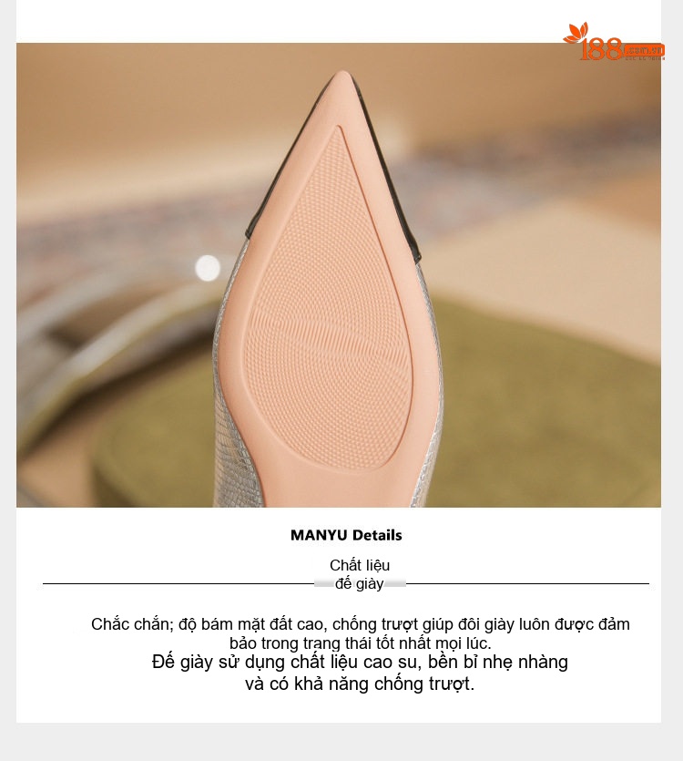 Giày Búp Bê Mary Jane Nữ Da Cừu Mũi Nhọn Chiều Cao Đế Khoảng 3cm Màu Bạc, Đen chi tiết 9