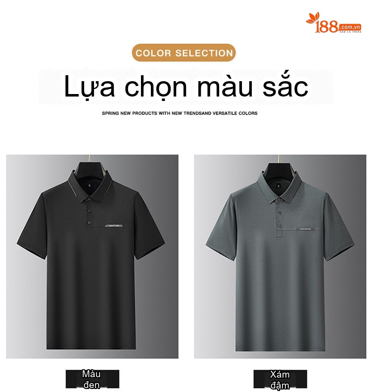 Áo Polo Nam Tay Ngắn Không Nhăn Cổ Bẻ Thoáng Khí Màu Đen, Xám chi tiết 10