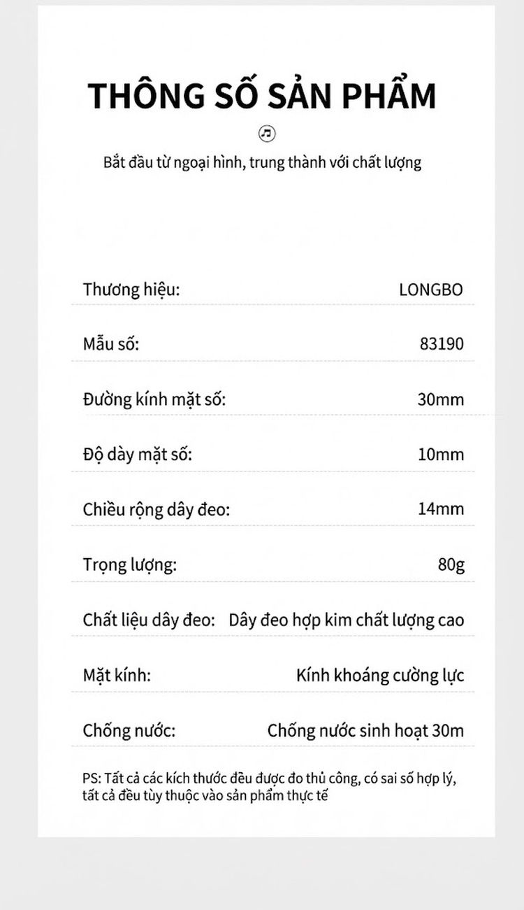Đồng Hồ Nữ LONGBO Dây Kim Loại Đính Đá Chống Nước Màu Vàng Hồng, Trắng, Xanh... chi tiết 6