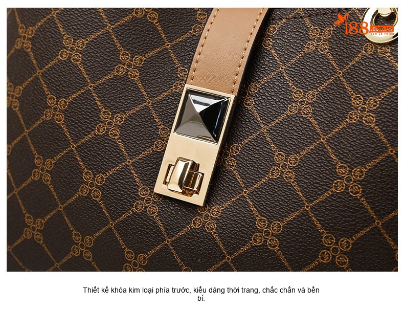 Túi Xách Tay Nữ Da Bóng In Họa Tiết Cổ Điển Phong Cách Âu Mỹ Đựng Vừa A4 Màu Nâu, Be chi tiết 11