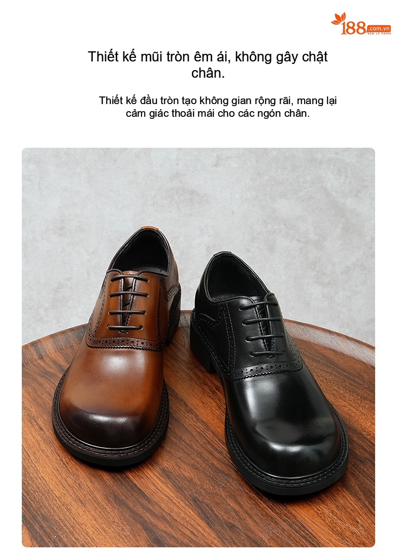 Giày Tây Buộc Dây Nam Da Thật Brogue Chiều Cao Đế Khoảng 3cm Màu Đen, Nâu chi tiết 2