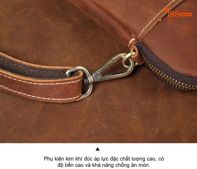 Túi Đeo Chéo Mini Nam Da Thật Thủ Công Vintage Đựng Điện Thoại Màu Nâu chi tiết 15