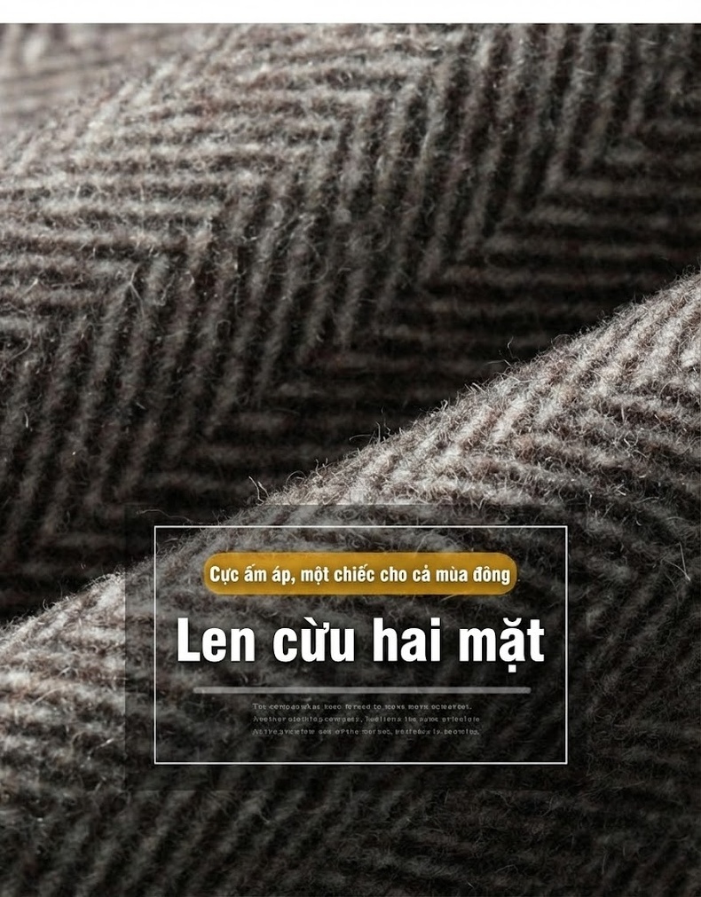 Áo Khoác Dạ Nam Họa Tiết Chevron Lông Cừu Hai Mặt Dáng Ngắn Màu Xám chi tiết 5