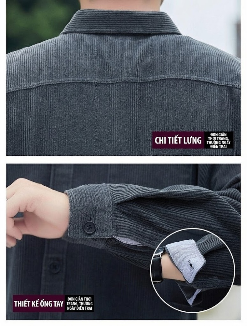 Áo Sơ Mi Nam Cotton Dài Tay Thu Đông Phong Cách Casual Màu Đen, Nâu, Xám, Xanh... chi tiết 22