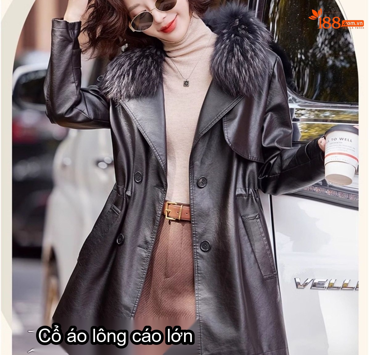 Áo Khoác Da Nữ Lót Lông Dày Dặn Cổ Lông Tháo Rời Màu Đỏ, Nâu, Đen chi tiết 3