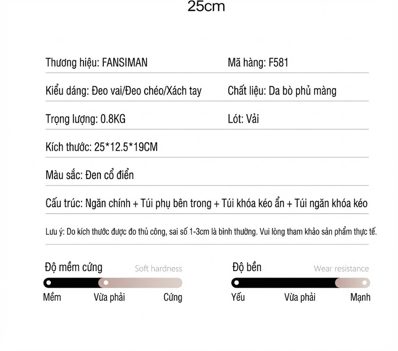 Túi Xách Tay Nữ Da Bò Dáng Hộp Quả Trám Đeo Vai, Đeo Chéo Màu Đen chi tiết 3