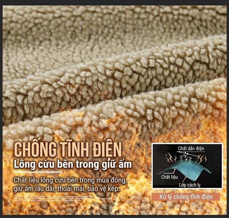 Áo Khoác Nam Vải Đũi Lót Lông Dày Dặn Cổ Lông Màu Nâu, Xám, Be chi tiết 7