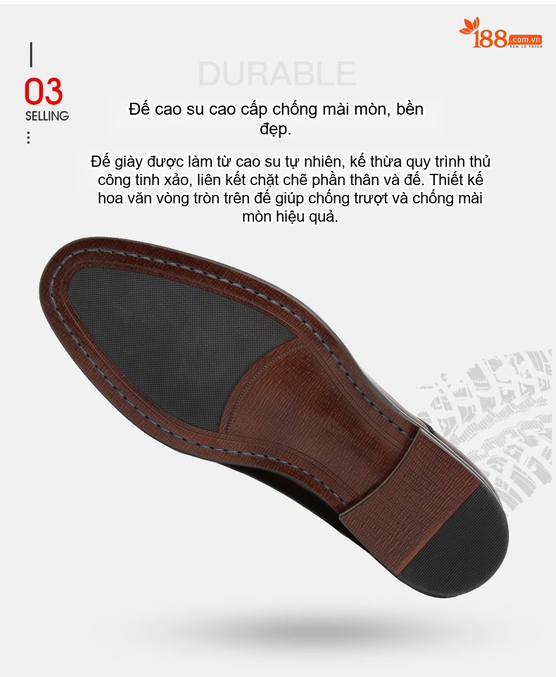 Giày Tây Buộc Dây Nam Da Bóng Đế Phát Sáng Nhẹ Chiều Cao Đế Khoảng 3cm Màu Nâu, Đen chi tiết 5