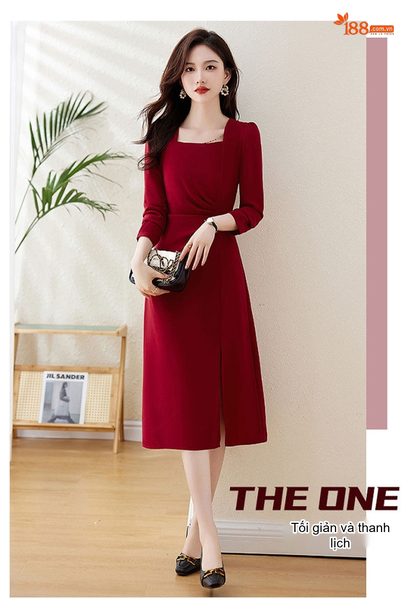 Váy Dài Tay Dáng Ôm Dự Tiệc Cưới Màu Đỏ, Đen chi tiết 21
