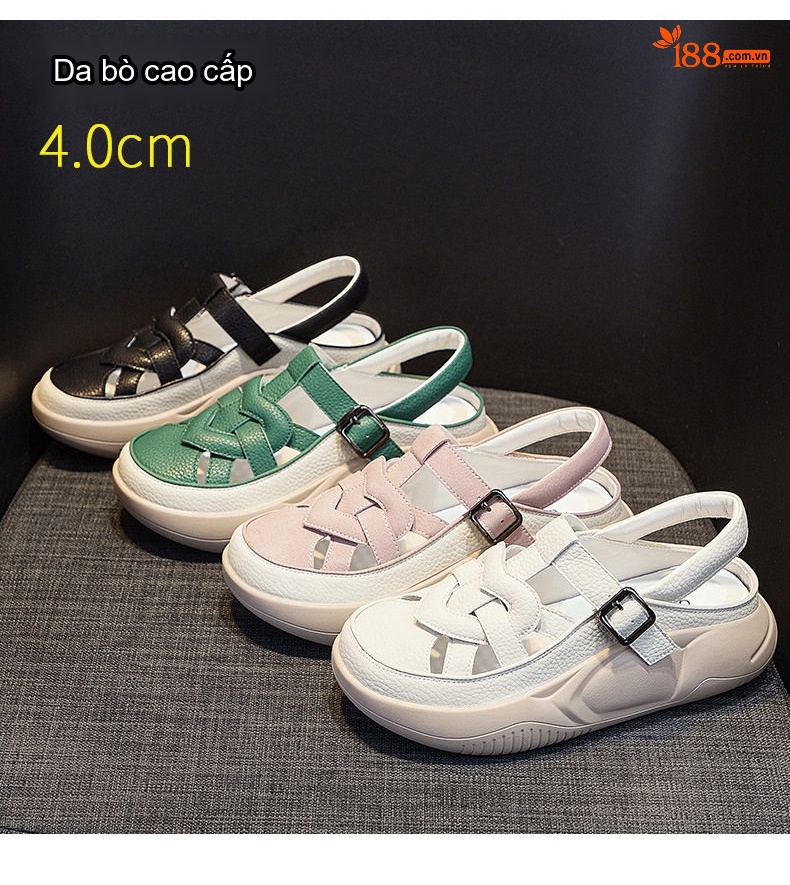 Dép Sandal Nữ Bít Mũi Da Mềm Đế Mềm Cho Bà Bầu Đế Cao 3cm - 4cm Màu Trắng, Xanh, Hồng, Đen chi tiết 2