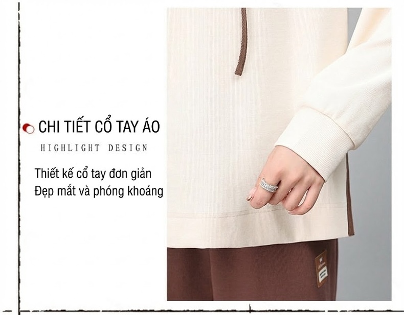 Bộ đồ thể thao nữ dáng nhỏ gọn áo hoodie tay lỡ quần dài chi tiết 7