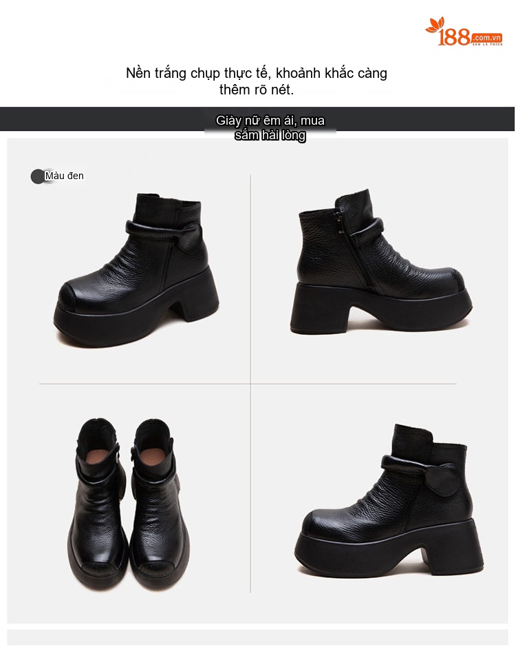 Boot Martin Nữ Da Bò Đế Dày Chiều Cao Đế Khoảng 7cm Màu Đen, Nâu chi tiết 17