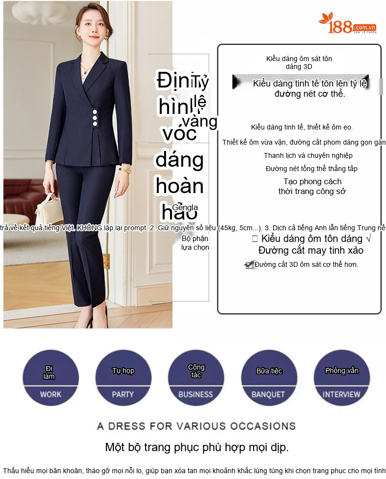 Bộ Vest Nữ Thiết Kế Thời Trang Thu Đông Dáng Ôm Công Sở Cao Cấp Màu Đen chi tiết 3