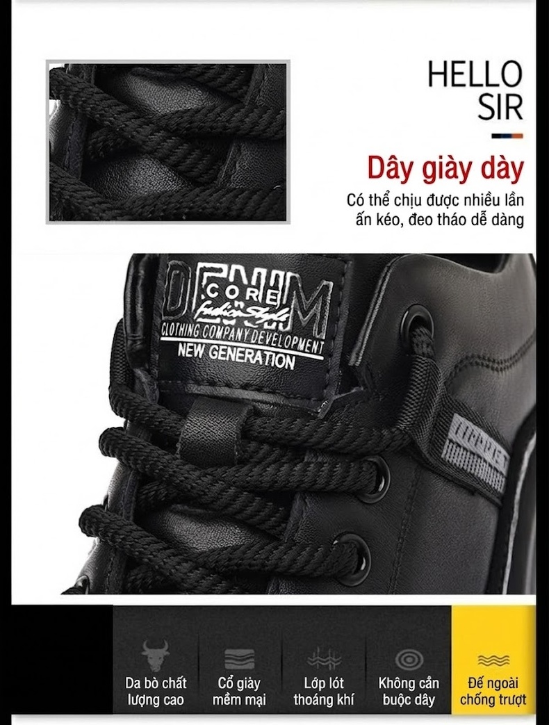 Giày Thể Thao Nam Da Bò Kiểu Dáng Casual Chiều Cao Đế Khoảng 4cm Màu Nâu, Đen chi tiết 14