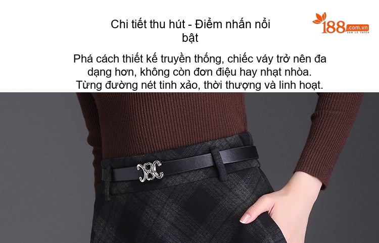 Chân Váy Nữ Caro dáng chữ A Dài Qua Gối Phong Cách Hàn Quốc Chất Liệu Lông Cừu Màu Xám chi tiết 11