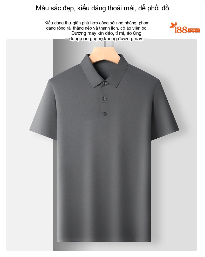 Áo Polo Nam Tay Ngắn Sợi Tằm Thượng Hạng Cổ Bẻ Phong Cách Business Casual Màu Đen, Đỏ, Xám, Xanh... chi tiết 2