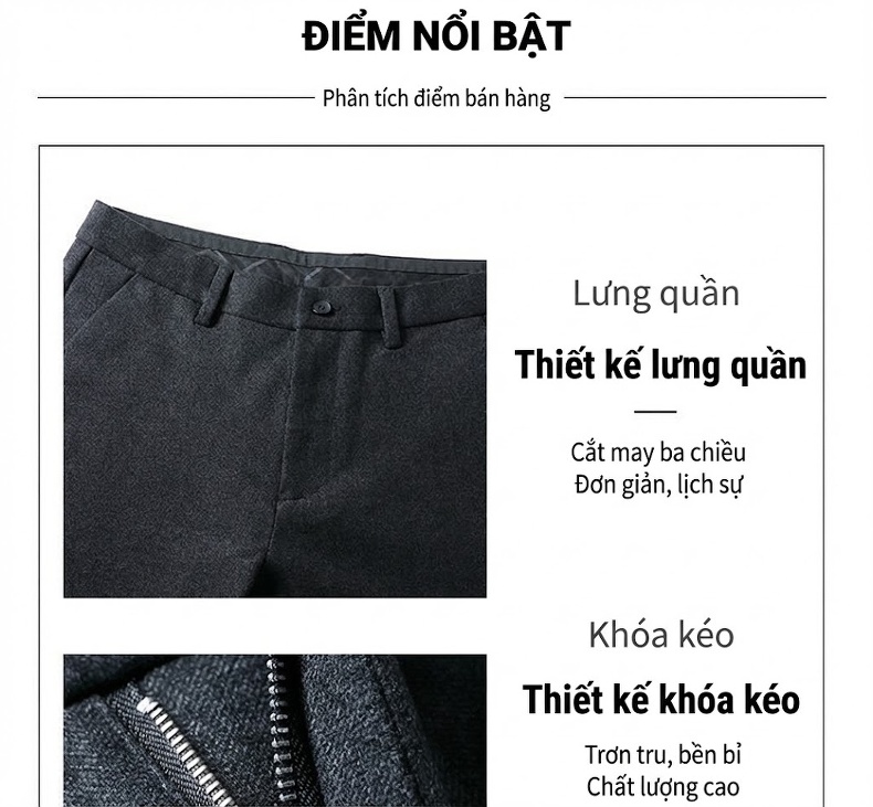 Quần Tây Nam Ống Đứng Dáng Ôm Thời Trang Công Sở Màu Đen, Xám chi tiết 6