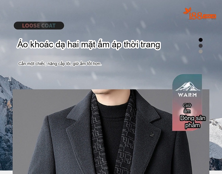 Áo Khoác Dạ Nam Hai Mặt Lót Lông Vũ Ấm Áp Dáng Dài Trung Niên Màu Đen chi tiết 1