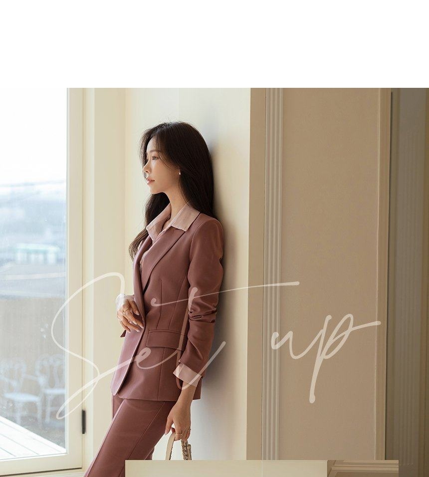 Bộ Vest Công Sở Nữ Áo Khoác Blazer Quần Ống Lửng Phong Cách Hàn Quốc Màu Xanh, Hồng chi tiết 5