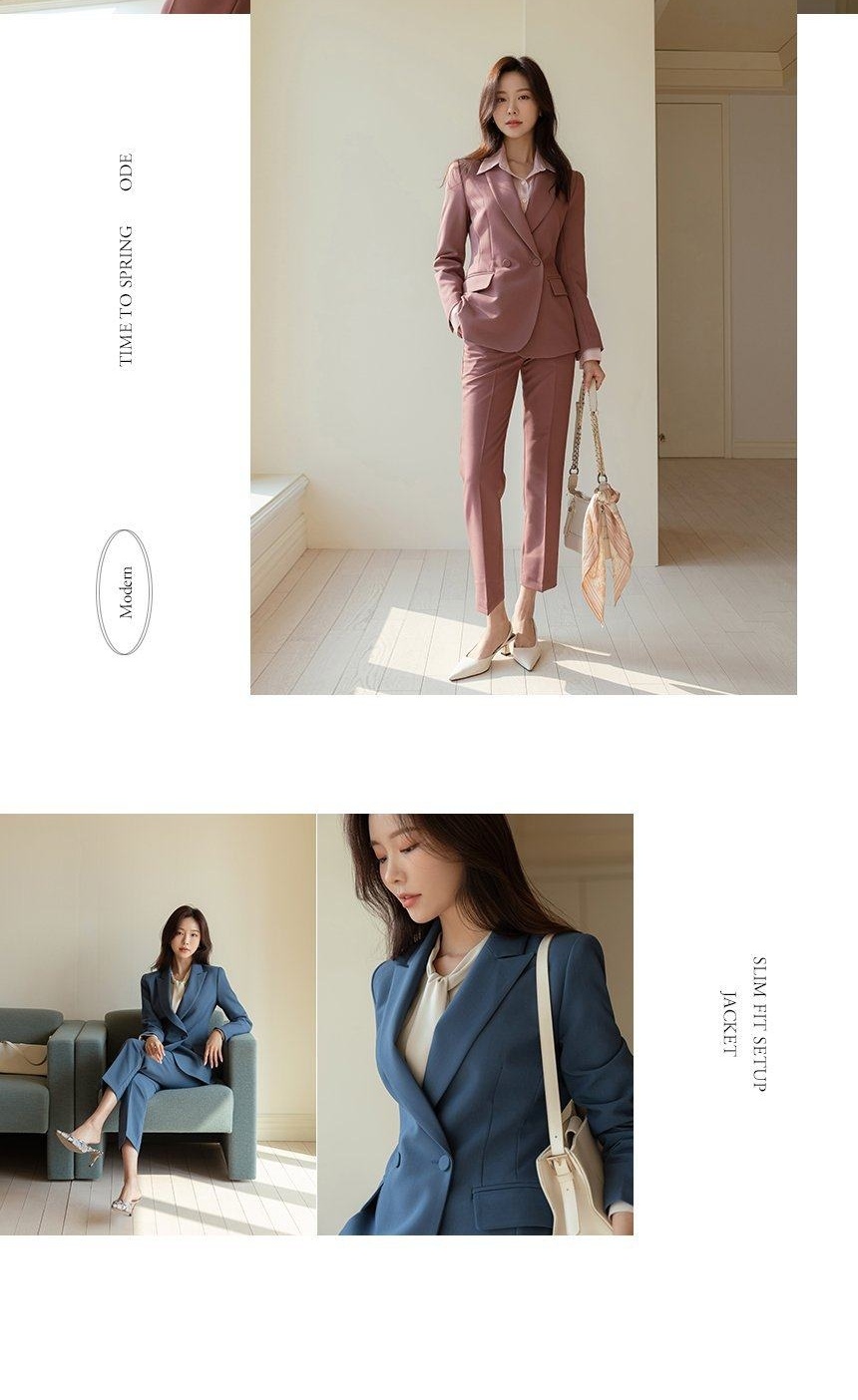 Bộ Vest Công Sở Nữ Áo Khoác Blazer Quần Ống Lửng Phong Cách Hàn Quốc Màu Xanh, Hồng chi tiết 6