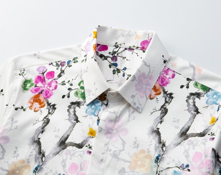 Áo Sơ Mi Nam Cotton In Hoa Tay Ngắn Phong Cách Trung Quốc Màu Trắng, Hồng, Vàng, Xanh... chi tiết 2